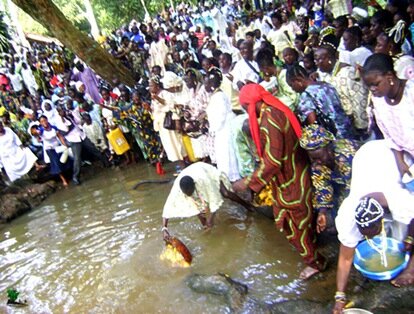 offering the sacrifice to the river goddess